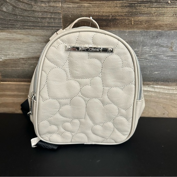 🆕 Betsey Johnson Hearts Backpack Quilted Small Bisque Beige NWT Other - Picture 1 of 8